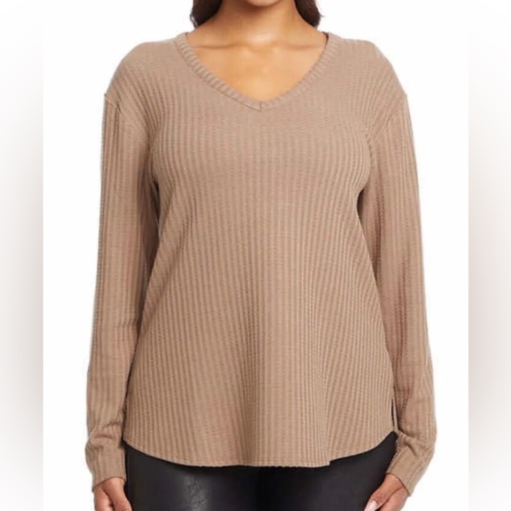 Chaser Brown Waffle Knit Long Sleeve Shirt, Size Small